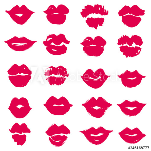 500x500 Set Of Vector Female Lips Lipstick Kiss Print Isolated