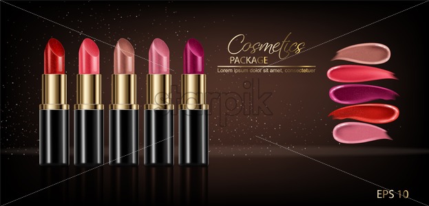 623x300 Lipstick Sets With Smear Vector Realistic Mock Up Advertising