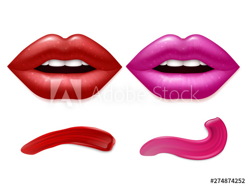 500x375 Realistic Vector Lips And Lipstick Smears Isolated On White