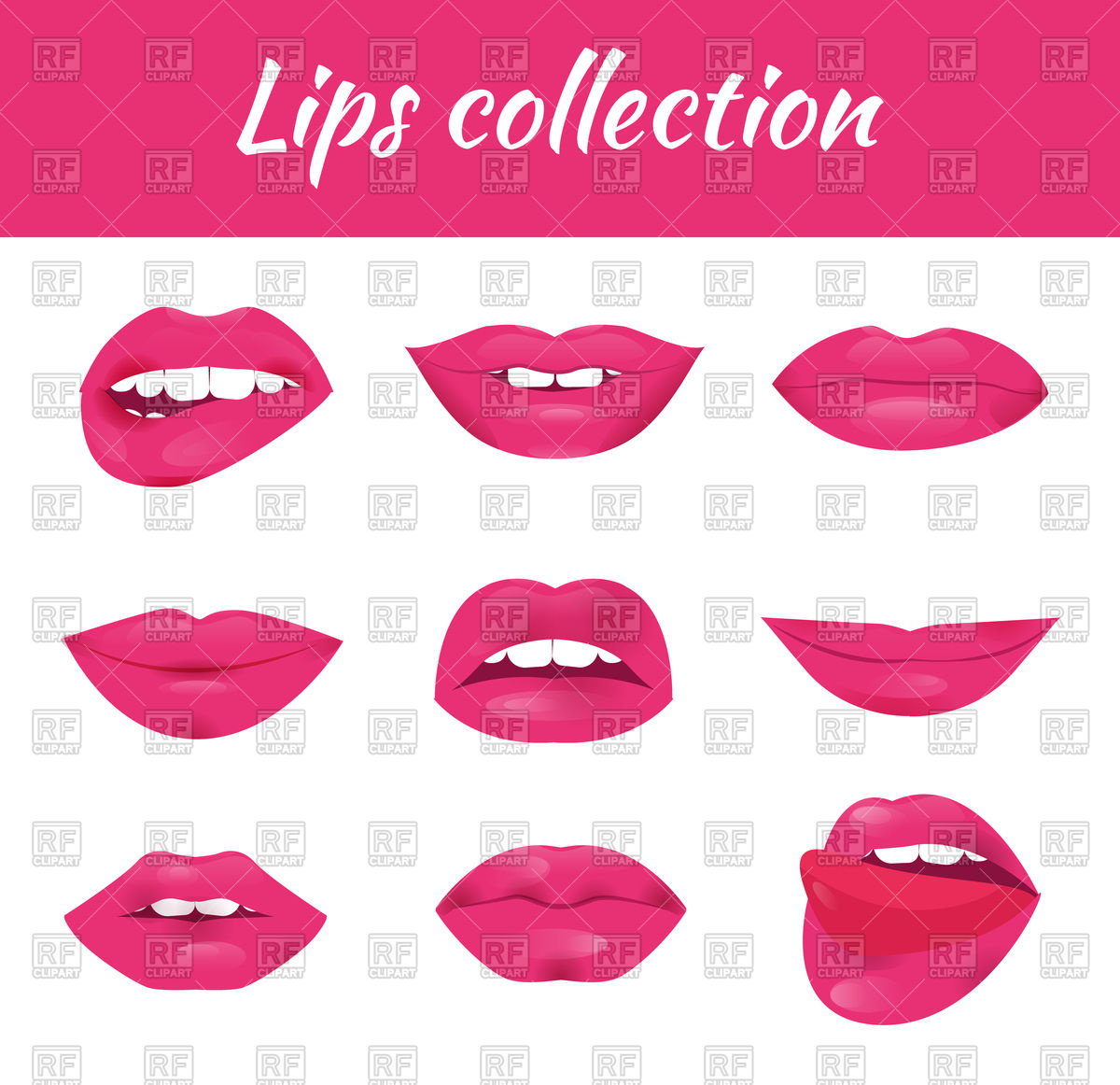 1200x1162 Set Of Glamour Lips With Pink Lipstick Vector Image Of Icons
