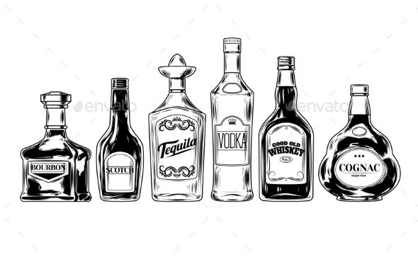 590x363 Vector Set Of Bottles For Alcohol Food Vectors Design