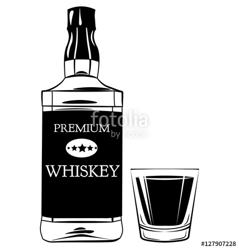 479x500 Whiskey Bottle And Shot Glass Alcohol Drink Vintage Vector