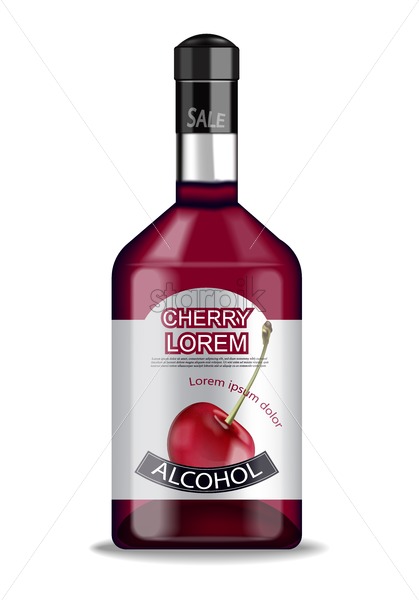 419x600 Cherry Liquor Bottle Isolated Vector Realistic Product Placement