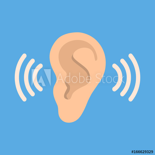 500x500 Ear Listen Vector Icon On Blue Background Ear Vector Icon