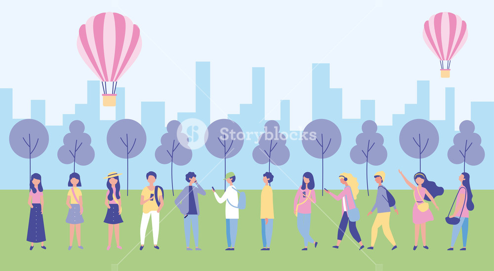 1000x549 Outdoor Activities City Park Hot Air Balloons People Walking