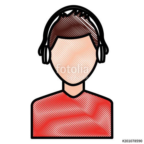 500x500 Young Man Character With Headphones Listen Vector Illustration