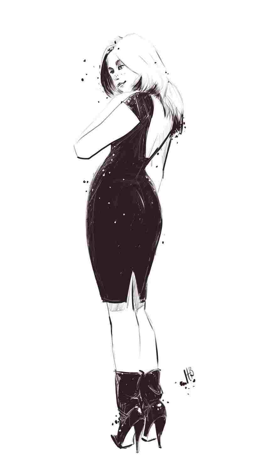 867x1517 Little Black Dress Drawing Drawing Work