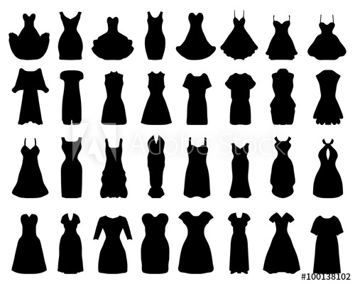 500x400 Black Silhouettes Of Cocktail Dresses, Vector