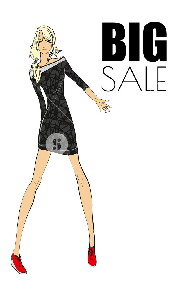 657x1000 Fashion Girl In A Little Black Dress Vector Illustration Royalty