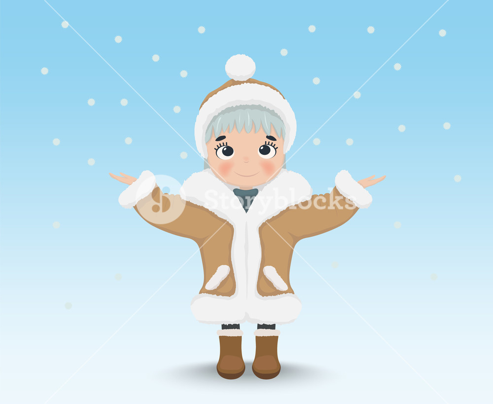 1000x819 Happy Cute Little Girl Vector Cartoon Character, Winter Snowing