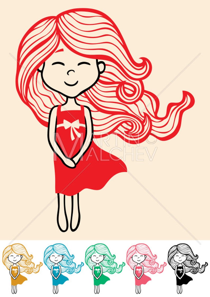 794x1124 Little Girl Vector Cartoon Illustration Small Child Long Etsy