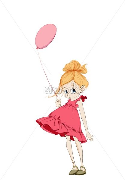 416x600 Little Girl With A Balloon Vector Cartoon Character Colorful