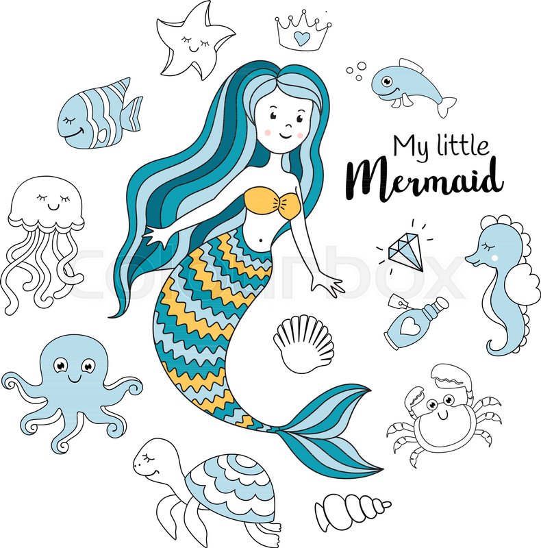 Cute Little Mermaid With Sea Animals Stock Vector Colourbox 790x800 Cute Little Mermaid With Sea Animals Stock Vector Colourbox