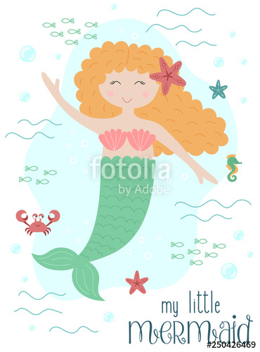 Vector Image Of A Funny Little Mermaid With Red Hair 370x500 Vector Image Of A Funny Little Mermaid With Red Hair