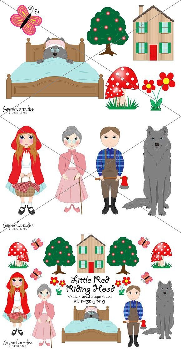Little Red Riding Hood Vector Set Butterfly Design Red Riding 580x1113 Little Red Riding Hood Vector Set Butterfly Design Red Riding