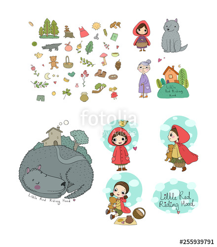 Set With Little Red Riding Hood Fairy Tale Little Cute Cartoon 440x500 Set With Little Red Riding Hood Fairy Tale Little Cute Cartoon