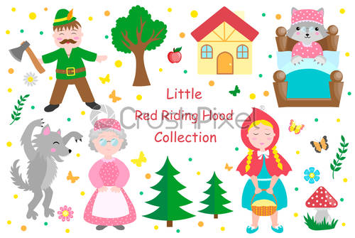 Cute Little Red Riding Hood Set Objects Collection Design Element 500x335 Cute Little Red Riding Hood Set Objects Collection Design Element