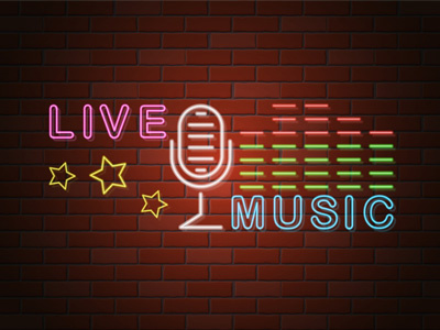 400x300 Glowing Neon Signboard Live Music Vector Illustration