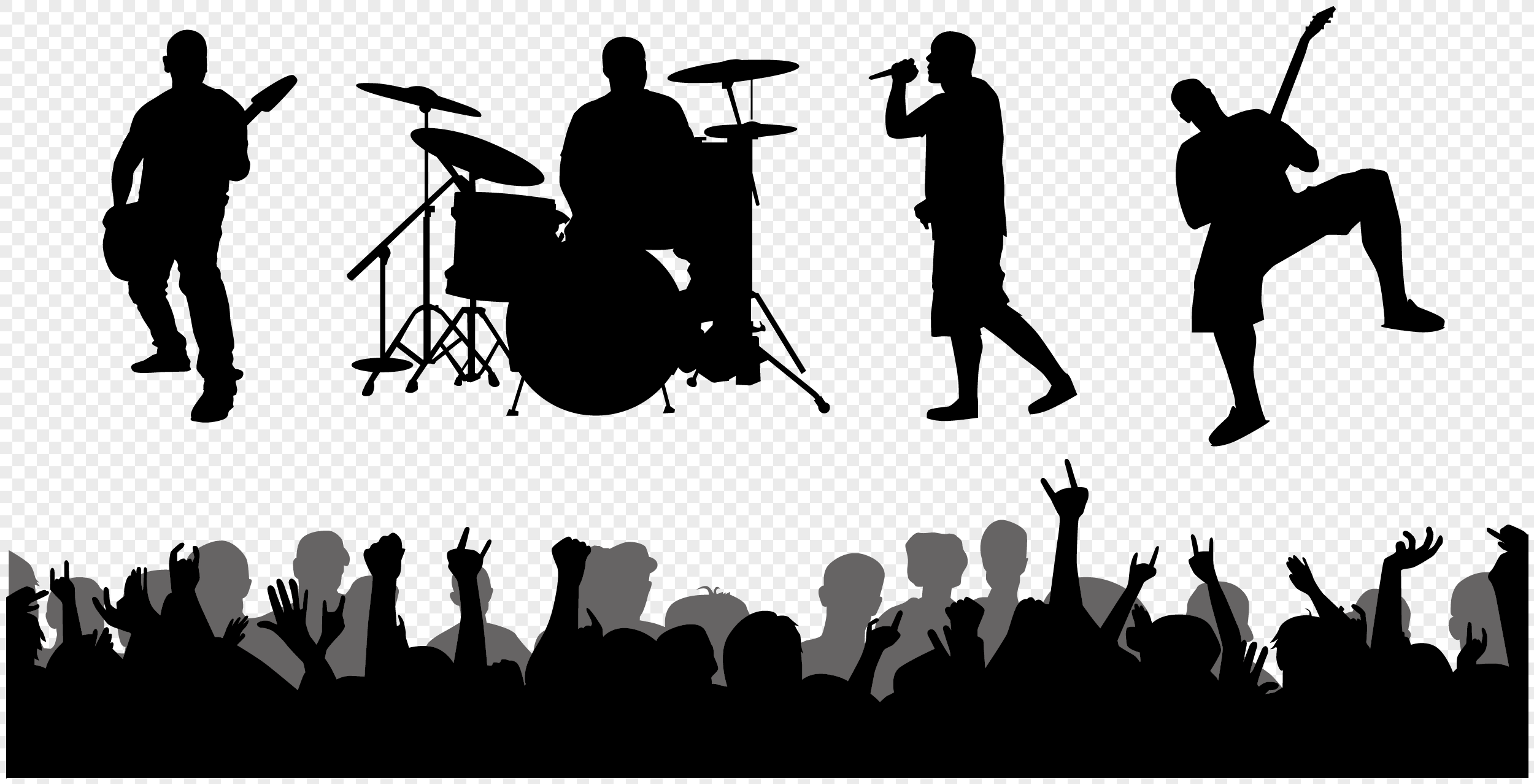 2500x1278 Download Free Png Rock Band Live Performance Vector Silhouette