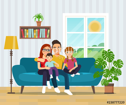 500x419 Smiling Family On Sofa In The Living Room Vector Flat