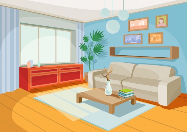 626x442 Vector Illustration Of A Cozy Cartoon Interior Of A Home Room