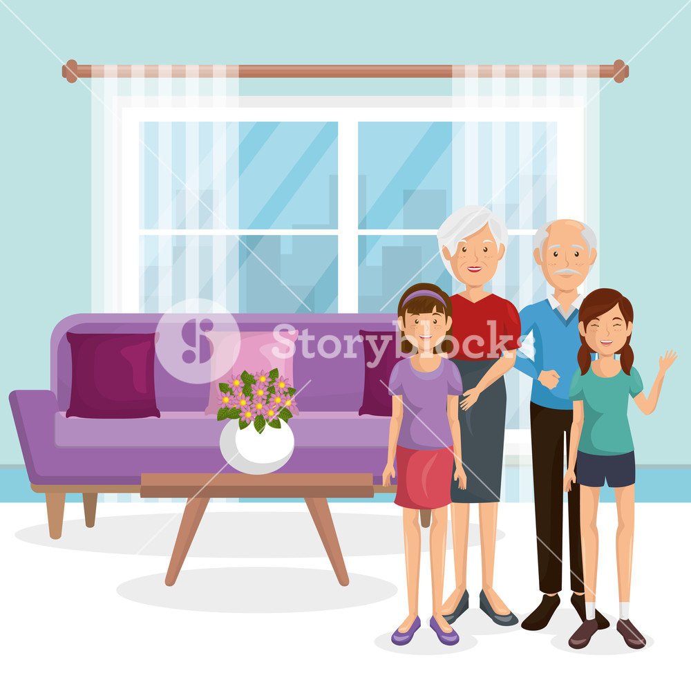 1000x1000 Family Members In The Living Room Vector Illustration Design