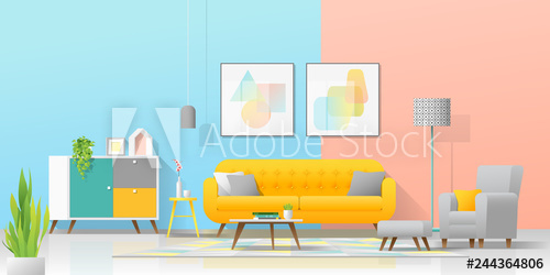 500x250 Interior Background With Cozy Colorful Living Room Vector
