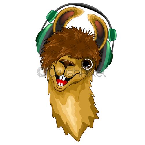500x500 Llama Happy Hipster Music Dude With Headphones Vector Illustration