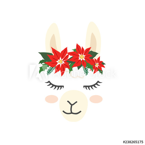 500x500 Llama Face Vector Graphic Design For Christmas Cute Cartoon Llama