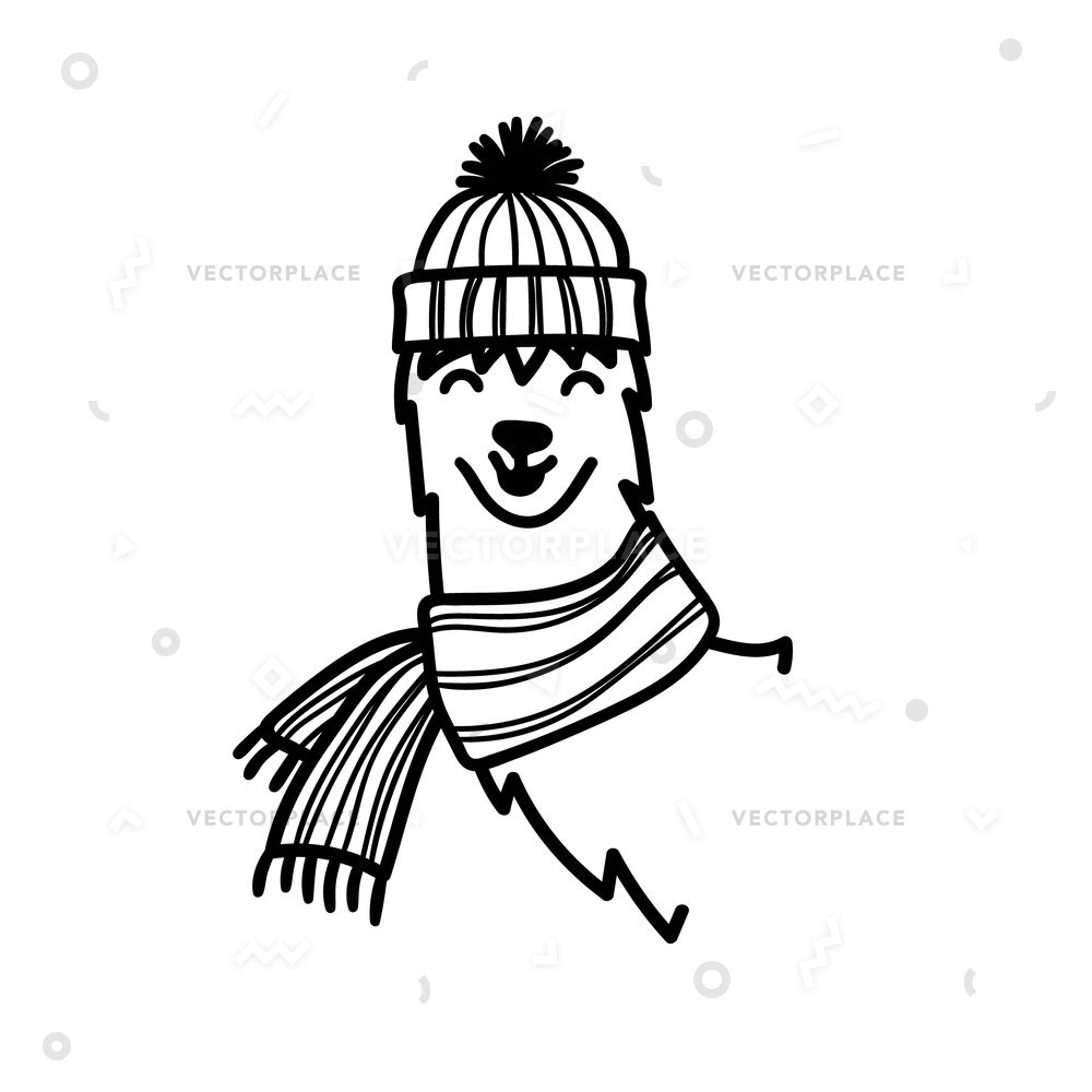 1000x1000 Cute South America Lama Head Winter Vector Illustration