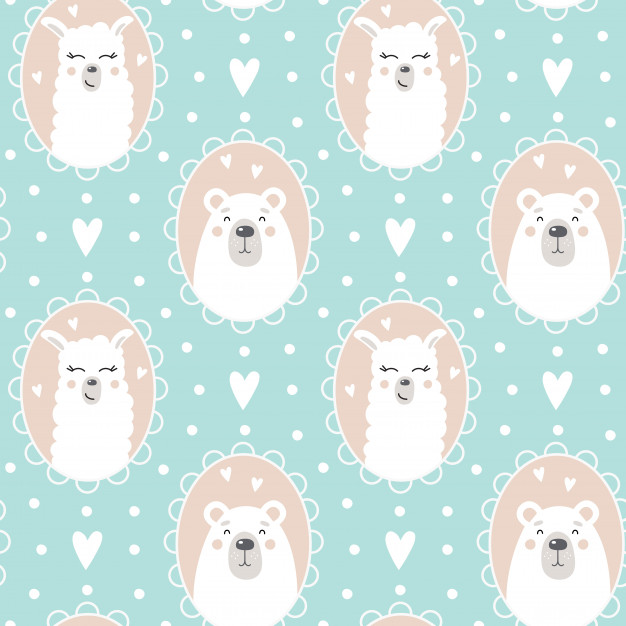 626x626 Cute Pattern With A Bear And A Llama Face Vector Premium Download