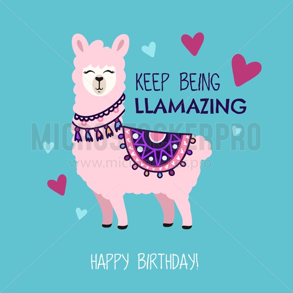 600x600 Happy Birthday Greeting Card With Cute Llama And Doodles Keep