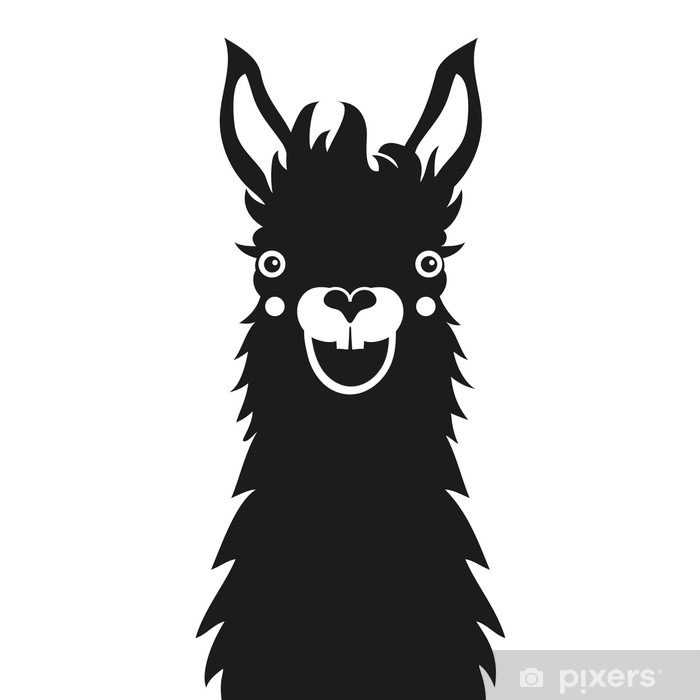 700x700 Vector Illustration With Monochrome Happy Smiley Face Llama Wall