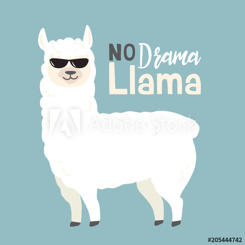 500x500 Cute Cartoon Llama Vector Design With No Drama Llama Motivational