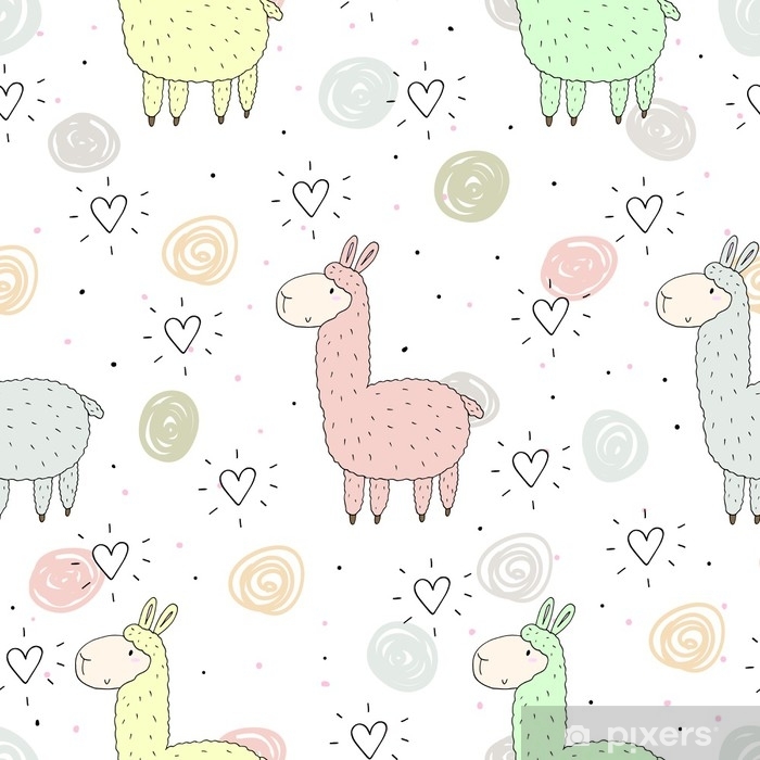 700x700 Cute Seamless Pattern With Funny Llama Vector Illustration Wall