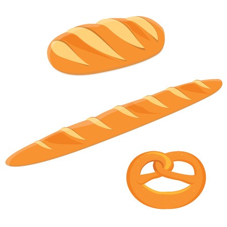 450x450 Loaf Of Bread, Pretzel And French Baguette Vector Illustration