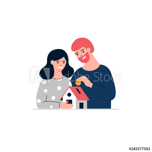 Mortgage Loan Vector Illustration Woman, Man And Small House 500x500 Mortgage Loan Vector Illustration Woman, Man And Small House