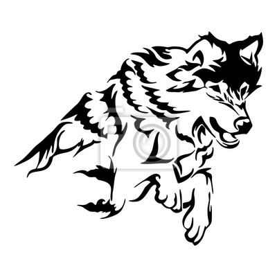 400x400 Silueta Tribal Sobe Lobo Saltando Vector Tatuaje Pinturas Para La