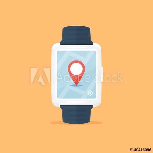 500x500 Smart Watch With Map And Location Marker Vector Illustration