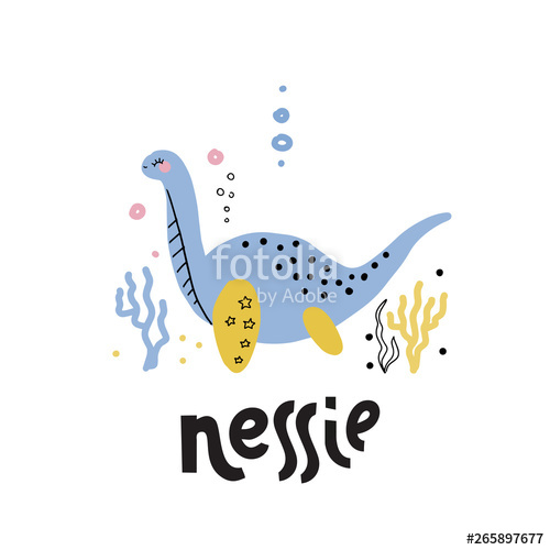 500x500 Loch Ness Monster Isolated Art Vector Cute Cartoon Hand Drawn