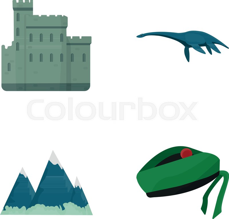 800x766 Edinburgh Castle, Loch Ness Monster, Stock Vector Colourbox