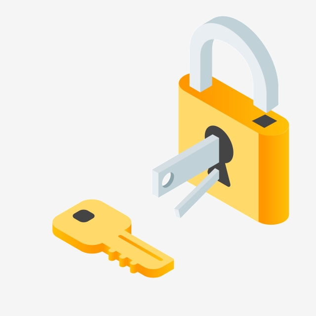 640x640 Cartoon Yellow Key With Lock Vector, Element, Free, Vector