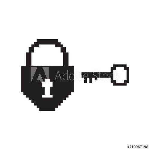 500x500 Pixel Art Lock And Key Vector Bit Game Web Icon Isolated
