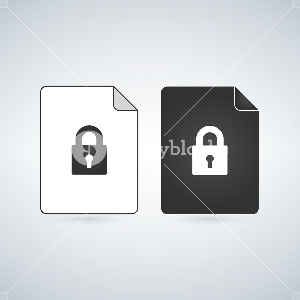 1000x1000 Document Lock Icon Vector Cyber Data Security Illustration Sheet
