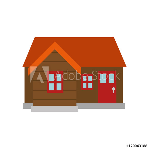 Log Cabin Wooden House With Orange Roof And Red Doors Windows 500x500 Log Cabin Wooden House With Orange Roof And Red Doors Windows