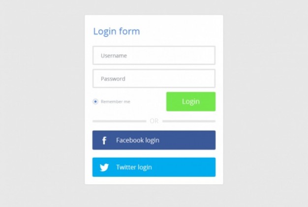 626x420 Login Form With Twitter And Facebook Buttons Free Download