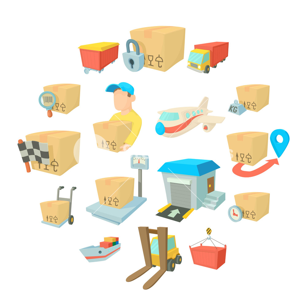 1000x1000 Cargo Logistics Icons Set Cartoon Illustration Of Cargo