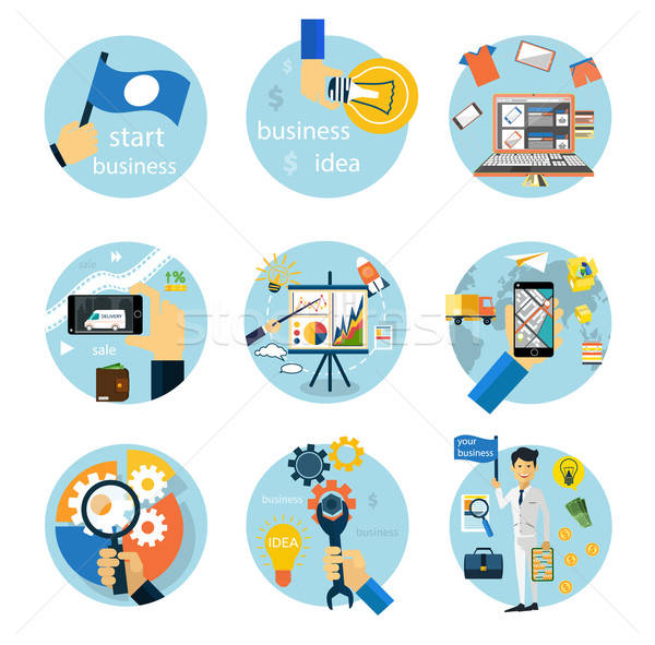 600x591 Icons Set For Business, E Shopping, Logistics Vector Illustration