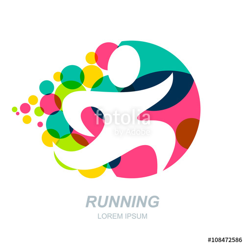 500x500 Abstract Running Man Silhouette On Multicolor Dots Background