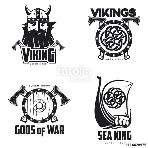 500x500 Scandinavian Viking Set Of Logos, Vector Illustration Outline